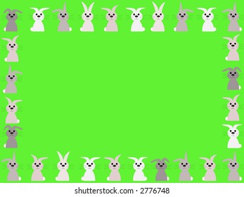 many bunny rabbits in field springtime illustration border