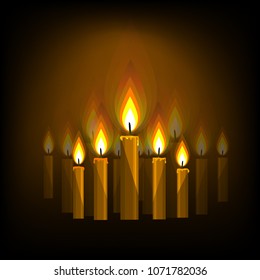 Many burning candles. Vector