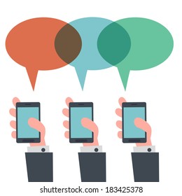 Many Businessman's Hands Using Mobile Phone