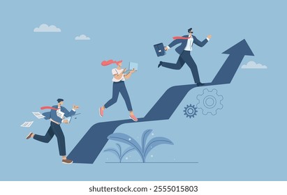 Many businessmen compete to climb to higher positions, Concepts on leadership and career advancement, Organizational or colleague competition, Different professionalism. Vector design illustration.
