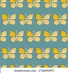 Many butterflies handdrawn and traced isolated on white background. Colorful spring summer background. Flattering insects. For printing on paper and fabric, sicoal media post template.
