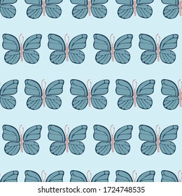 Many butterflies handdrawn and traced isolated on white background. Colorful spring summer background. Flattering insects. For printing on paper and fabric, sicoal media post template.
