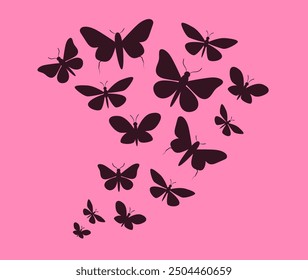 Many butterfly shadows flying. Vector graphic design illustration element