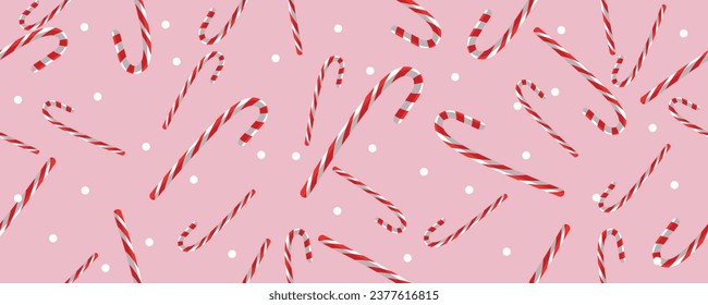 Many candy canes on pink background. Pattern for design