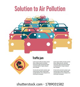 Many cars of different colors. Road congestion. Traffic jams. Automotive sharp or pattern. Solution to Air Pollution.