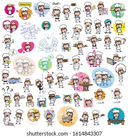 Many Cartoon Waitress Concepts - Collection of Concepts Vector illustrations