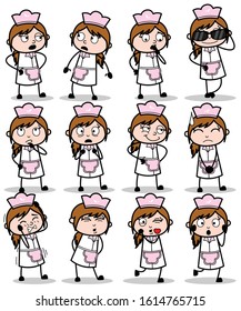 Many Cartoon Waitress Poses - Set of Concepts Vector illustrations