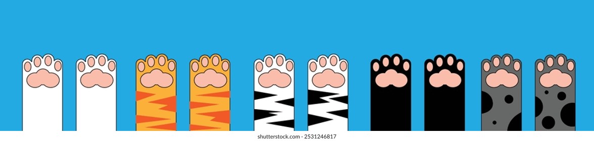 Many Cat Paws Copy Space. Pets and feline domestic animals concept vector art