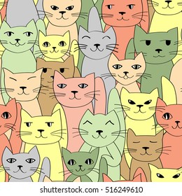 Many cats seamless pattern. Colorful background