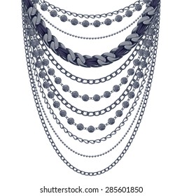 Many chains black metallic necklace. Personal fashion accessory design.