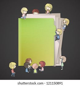 Many children around a folder. Vector design.