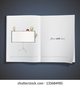 Many children around projector screen. Vector design.