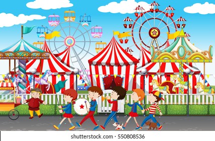 Many children at the carnival illustration