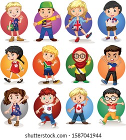 Many children from different countries illustration