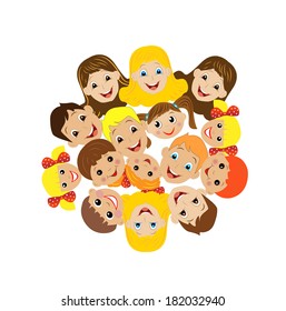 many children got up in a circle on a white background, vector illustration