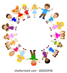 many children got up in a circle on a white background, vector illustration