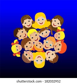 many children got up in a circle , vector illustration