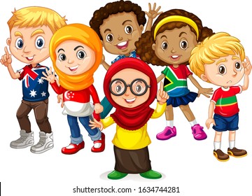 Many children with happy face standing illustration