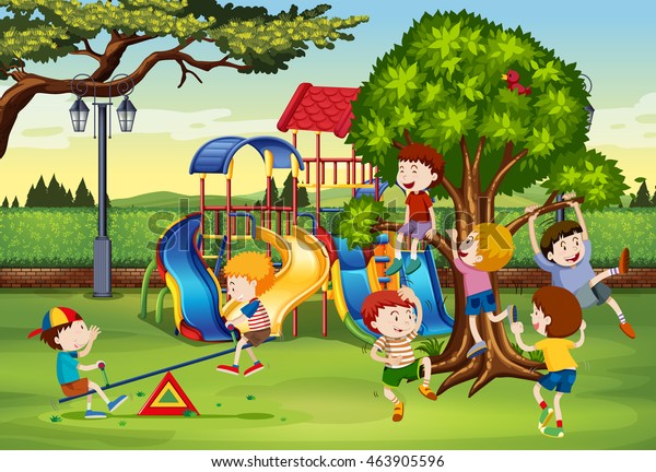 公園のイラストで遊ぶ子どもが多い のベクター画像素材 ロイヤリティフリー