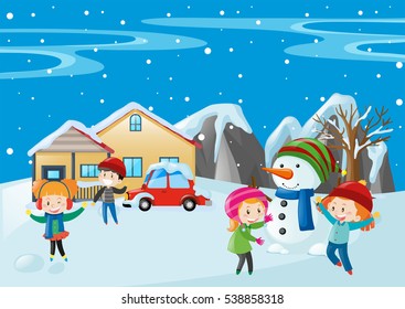 snow kids clipart