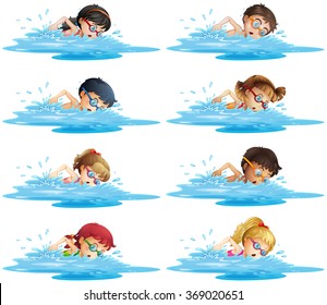 Many Children Swimming In The Pool Illustration