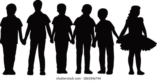 muchos niños juntos, vector de silueta