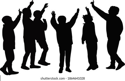 many children together, silhouette vector