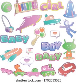 Many children's toys for girls and boys - vector childhood illustrations
