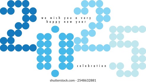 many circle dot number 2025 cyan monochrome color, happy new year 2025 text background design template, happy new year 2025 vector illustration isolated on white background.