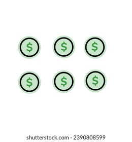 Many Circles of Green US Dollar Sign Icons or $ Isolated on White Background - Vector Template Design