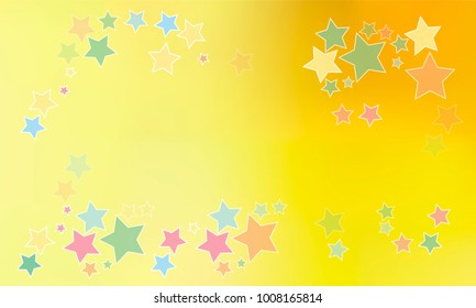 Many Classy Blue, Yellow and Pink Stars of Different Size and Opacity on Orange Gradient Background