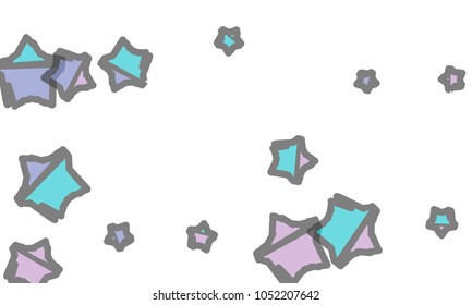 Many Classy, Modern, Stylish and Good Looking Violet, Blue and Grey Stars of Different Size on White Background