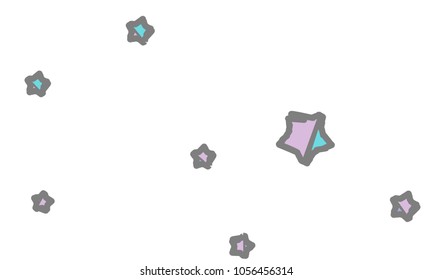 Many Classy, Modern, Stylish and Good Looking Violet, Blue and Grey Stars of Different Size on White Background