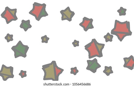 Many Classy, Modern, Stylish and Good Looking Green, Grey, Yellow and Red Stars of Different Size on White Background