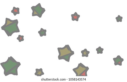 Many Classy, Modern, Stylish and Good Looking Green, Grey, Yellow and Red Stars of Different Size on White Background