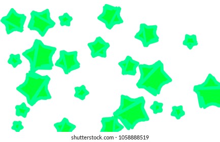 Many Classy, Modern, Stylish and Good Looking Green Stars of Different Size on White Background