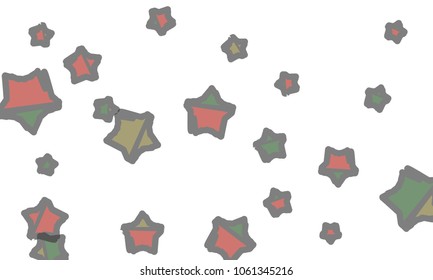 Many Classy, Modern, Stylish and Good Looking Green, Grey, Yellow and Red Stars of Different Size on White Background
