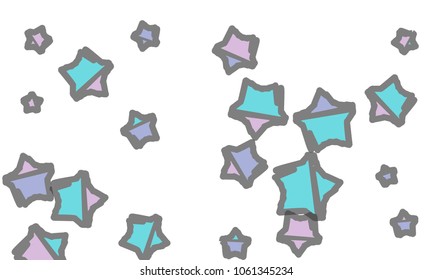 Many Classy, Modern, Stylish and Good Looking Violet, Blue and Grey Stars of Different Size on White Background
