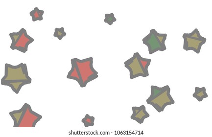 Many Classy, Modern, Stylish and Good Looking Green, Grey, Yellow and Red Stars of Different Size on White Background