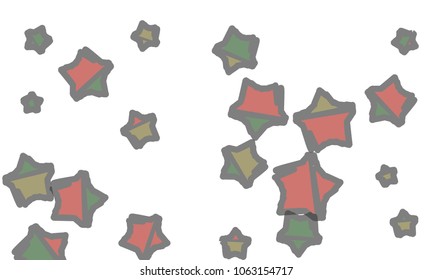 Many Classy, Modern, Stylish and Good Looking Green, Grey, Yellow and Red Stars of Different Size on White Background