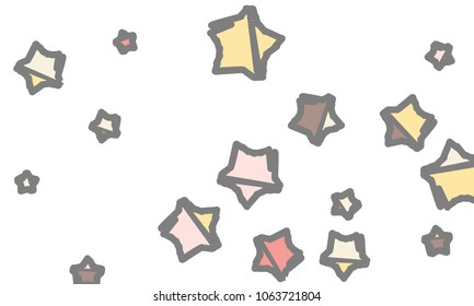 Many Classy, Modern, Stylish and Good Looking Light Pink, Yellow, Red, Brown and Grey Stars of Different Size on White Background