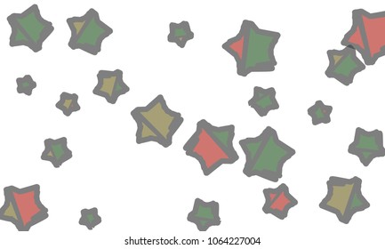 Many Classy, Modern, Stylish and Good Looking Green, Grey, Yellow and Red Stars of Different Size on White Background