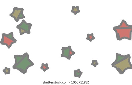 Many Classy, Modern, Stylish and Good Looking Green, Grey, Yellow and Red Stars of Different Size on White Background