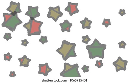 Many Classy, Modern, Stylish and Good Looking Green, Grey, Yellow and Red Stars of Different Size on White Background