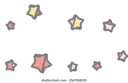 Many Classy, Modern, Stylish and Good Looking Light Pink, Yellow, Red, Brown and Grey Stars of Different Size on White Background