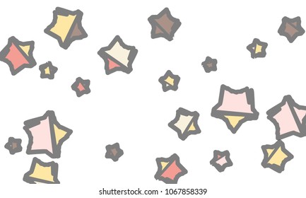 Many Classy, Modern, Stylish and Good Looking Light Pink, Yellow, Red, Brown and Grey Stars of Different Size on White Background