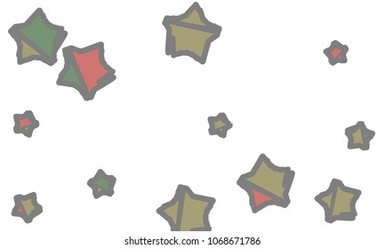 Many Classy, Modern, Stylish and Good Looking Green, Grey, Yellow and Red Stars of Different Size on White Background