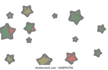 Many Classy, Modern, Stylish and Good Looking Green, Grey, Yellow and Red Stars of Different Size on White Background