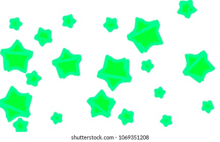 Many Classy, Modern, Stylish and Good Looking Green Stars of Different Size on White Background