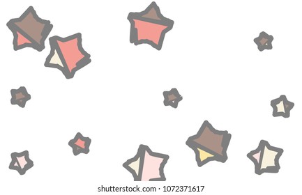 Many Classy, Modern, Stylish and Good Looking Light Pink, Yellow, Red, Brown and Grey Stars of Different Size on White Background